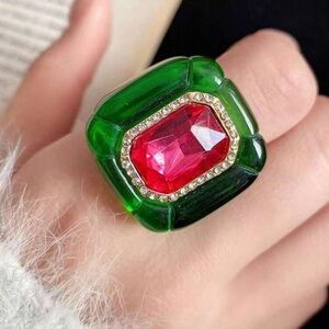 Designer Inspired Dulcis Green & Pink Crystal Statement Ring-Palace Style